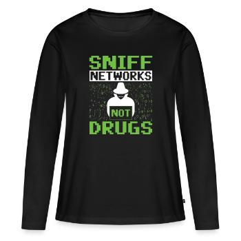 Sniff Networks Not Drugs - Hacker éthique - T-shirt manches longues Premium bio Femme - noir - Devant - Julia (174cm)