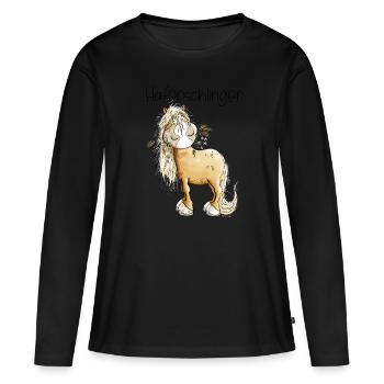 Haflinger Pferd Haferschlinger Wortspiel - Frauen Premium Bio Langarmshirt - Schwarz - Vorne - Julia (174cm)
