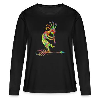 Native American Kokopelli With Feather 1 - T-shirt manches longues Premium bio Femme - noir - Devant - Julia (174cm)