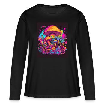 Synthwave Magic Mushrooms - Trippy Retro Art - T-shirt manches longues Premium bio Femme - noir - Devant - Julia (174cm)