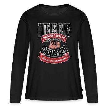 Seules les caristes déplacent des montagnes - T-shirt manches longues Premium bio Femme - noir - Devant - Julia (174cm)