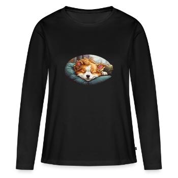 Corgi endormi sur un oreiller - T-shirt manches longues Premium bio Femme - noir - Devant - Julia (174cm)