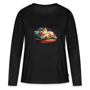 Rêver d’un corgi s’endormant sur un oreiller - T-shirt manches longues Premium bio Femme - noir - Devant - Julia (174cm)