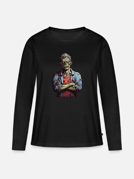 Genervter Zombie - Frauen Premium Bio Langarmshirt - Schwarz