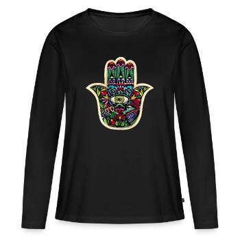 Main de fatima - T-shirt manches longues Premium bio Femme - noir - Devant - Julia (174cm)