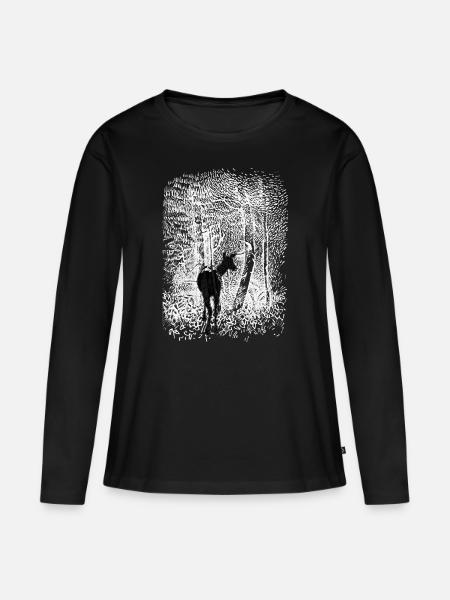 Wald Reh WEISS - Frauen Premium Bio Langarmshirt - Schwarz