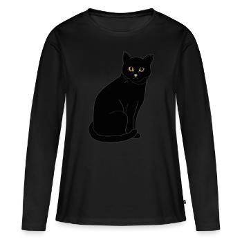 Chat noir - T-shirt manches longues Premium bio Femme - noir - Devant - Julia (174cm)