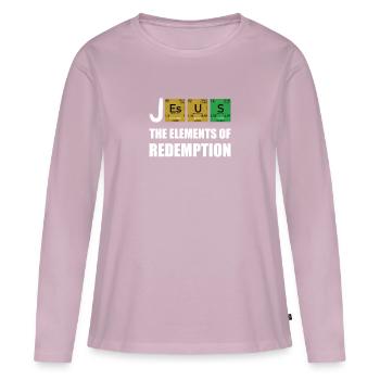 Déclaration de nerd drôle chrétien - T-shirt manches longues Premium bio Femme - rose poudré - Devant - Julia (174cm)