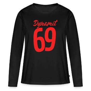 69er Stellung dynamite 69 bedruckt vorne - Frauen Premium Bio Langarmshirt - Schwarz - Vorne - Julia (174cm)