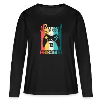 Anniversaire de jeu débloqué de niveau douze - T-shirt manches longues Premium bio Femme - noir - Devant - Julia (174cm)