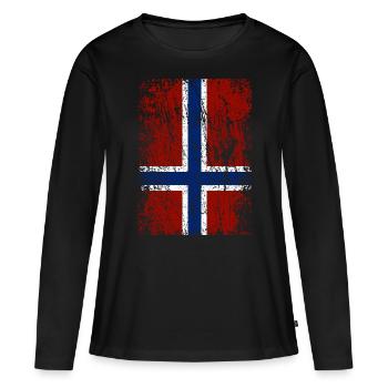Drapeau norvégien à la verticale - T-shirt manches longues Premium bio Femme - noir - Devant - Julia (174cm)