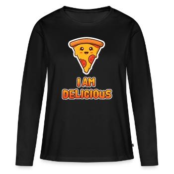 Pizza pizzas pizzas pizzas manger délicieux sort - T-shirt manches longues Premium bio Femme - noir - Devant - Julia (174cm)
