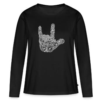Mandalia - I Love You Main levée - T-shirt manches longues Premium bio Femme - noir - Devant - Julia (174cm)