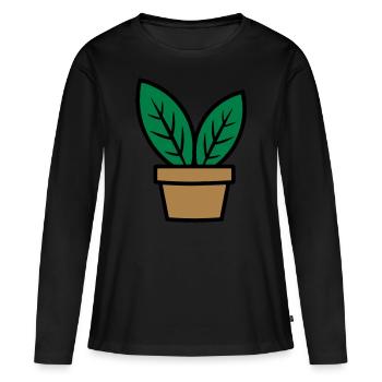 Plante feuilles plant plan plan - T-shirt manches longues Premium bio Femme - noir - Devant - Julia (174cm)