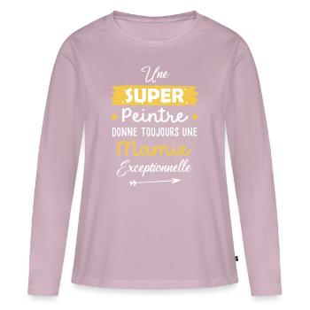 Mamie peintre cadeau drôle peinture mamy - T-shirt manches longues Premium bio Femme - rose poudré - Devant - Julia (174cm)