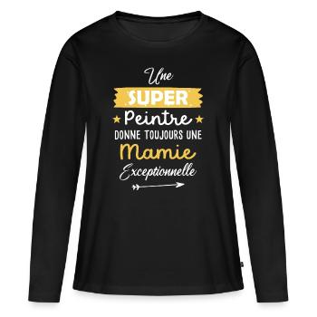 Mamie peintre cadeau drôle peinture mamy - T-shirt manches longues Premium bio Femme - noir - Devant - Julia (174cm)