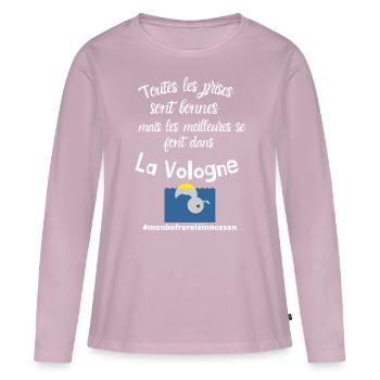 T-shirt meilleures prises dans la Vologne humour - T-shirt manches longues Premium bio Femme - rose poudré - Devant - Julia (174cm)