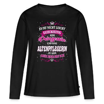 Altenpflegerin und Prinzessin T-Shirt - Frauen Premium Bio Langarmshirt - Schwarz - Vorne - Julia (174cm)