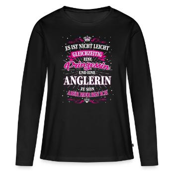 Anglerin und Prinzessin T-Shirt - Frauen Premium Bio Langarmshirt - Schwarz - Vorne - Julia (174cm)