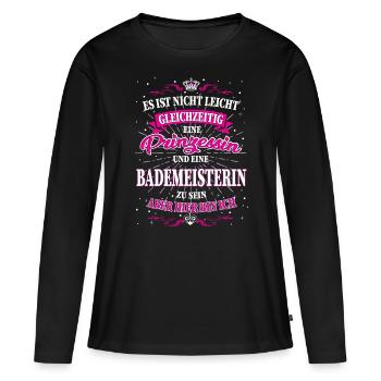 Bademeisterin und Prinzessin T-Shirt - Frauen Premium Bio Langarmshirt - Schwarz - Vorne - Julia (174cm)