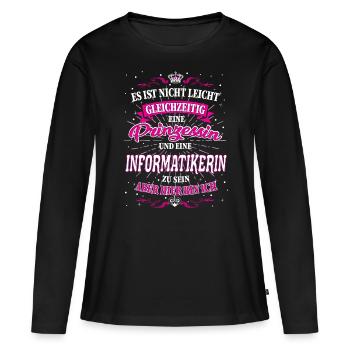 Informatikerin und Prinzessin T-Shirt - Frauen Premium Bio Langarmshirt - Schwarz - Vorne - Julia (174cm)