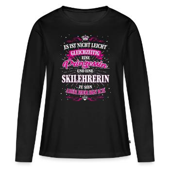 Skilehrerin und Prinzessin T-Shirt - Frauen Premium Bio Langarmshirt - Schwarz - Vorne - Julia (174cm)
