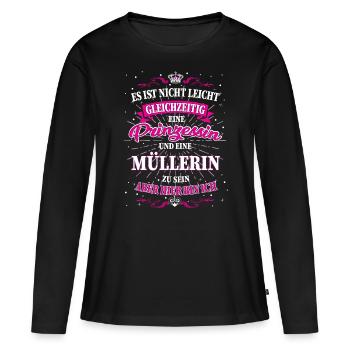 Müllerin und Prinzessin T-Shirt - Frauen Premium Bio Langarmshirt - Schwarz - Vorne - Julia (174cm)