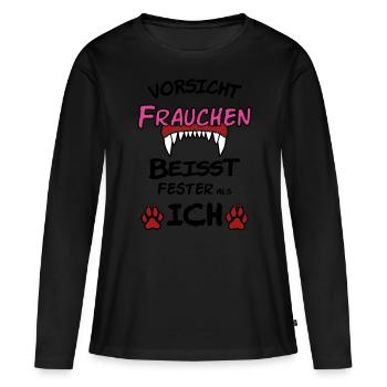 Frauchen Hund Vorsicht beisst - Frauen Premium Bio Langarmshirt - Schwarz - Vorne - Julia (174cm)