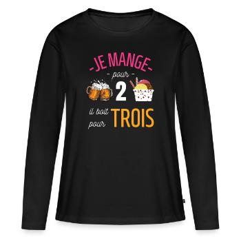 Humour grossesse annonce cadeau femme enceinte - T-shirt manches longues Premium bio Femme - noir - Devant - Julia (174cm)
