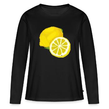 Retro Pixel Zitrone - Frauen Premium Bio Langarmshirt - Schwarz - Vorne - Julia (174cm)