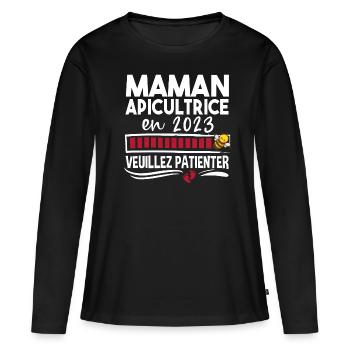 2023 Maman Apicultrice Apiculture Abeille Humour - T-shirt manches longues Premium bio Femme - noir - Devant - Julia (174cm)