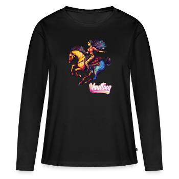 Voltige Saut Cheval Acrobatie Équitation - T-shirt manches longues Premium bio Femme - noir - Devant - Julia (174cm)