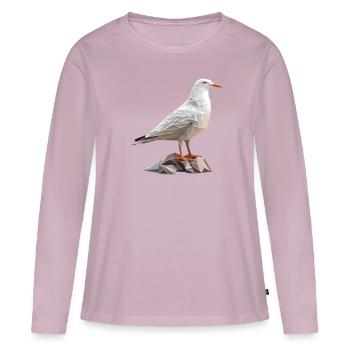 Mouette polygonale sur rochers - T-shirt manches longues Premium bio Femme - rose poudré - Devant - Julia (174cm)