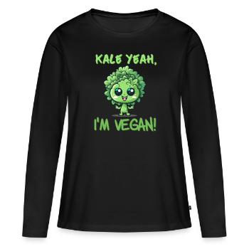 Kale yeah I m vegan - Grünkohl - Frauen Premium Bio Langarmshirt - Schwarz - Vorne - Julia (174cm)