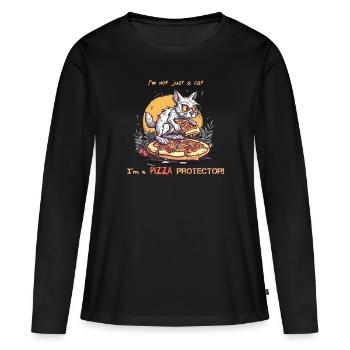 PizzaCat - Je suis un protecteur de pizza - T-shirt manches longues Premium bio Femme - noir - Devant - Julia (174cm)