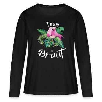 Team Braut Flamingo pink - Frauen Premium Bio Langarmshirt - Schwarz - Vorne - Julia (174cm)