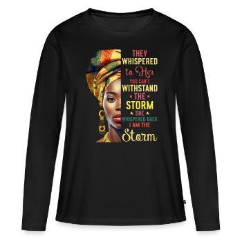 Femme noire fiere et forte - T-shirt manches longues Premium bio Femme - noir - Devant - Julia (174cm)