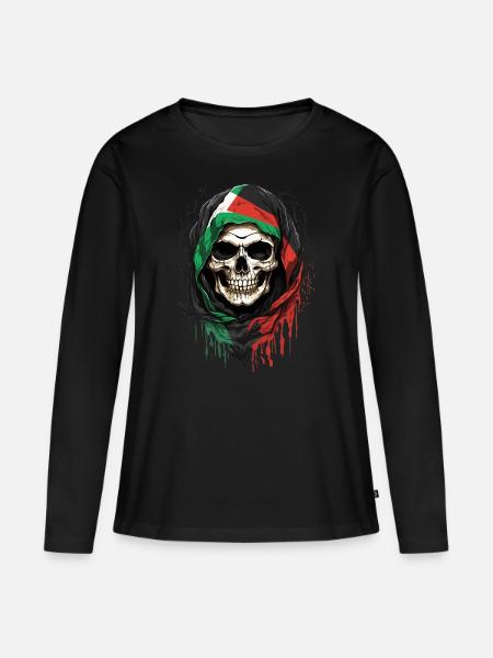 Palestinian Skull: Flag of Pride - Women's Premium Organic Long Sleeve Shirt - black