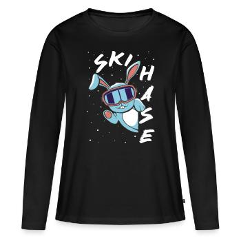 Skihase - Skifahren - Winterurlaub in den Bergen - Frauen Premium Bio Langarmshirt - Schwarz - Vorne - Julia (174cm)