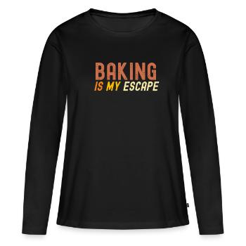 Backen ist meine Flucht - Frauen Premium Bio Langarmshirt - Schwarz - Vorne - Julia (174cm)