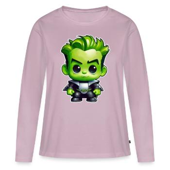 Monstre vert mignon - T-shirt manches longues Premium bio Femme - rose poudré - Devant - Julia (174cm)