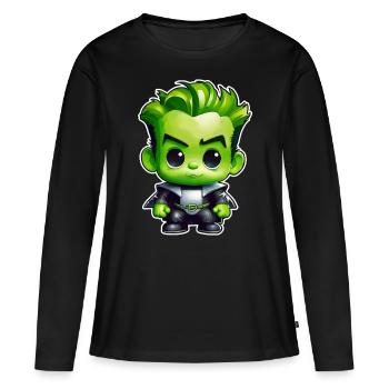 Niedliches grünes Monster - Frauen Premium Bio Langarmshirt - Schwarz - Vorne - Julia (174cm)