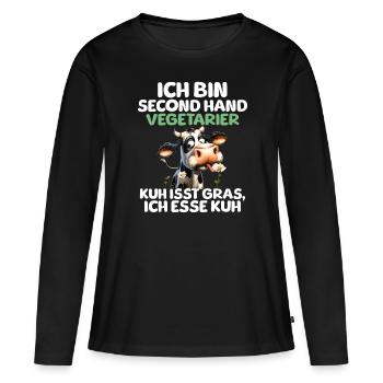 Second Hand Vegetarier - Frauen Premium Bio Langarmshirt - Schwarz - Vorne - Julia (174cm)