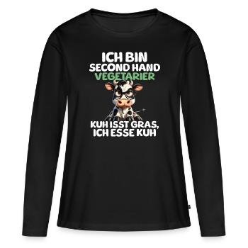 Second Hand Vegetarier - Frauen Premium Bio Langarmshirt - Schwarz - Vorne - Julia (174cm)