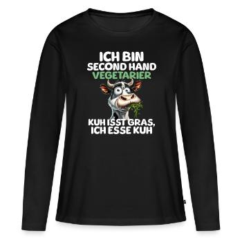 Second Hand Vegetarier - Frauen Premium Bio Langarmshirt - Schwarz - Vorne - Julia (174cm)