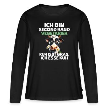 Second Hand Vegetarier - Frauen Premium Bio Langarmshirt - Schwarz - Vorne - Julia (174cm)