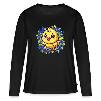Fleurs de poussin de Pâques Fleurs de fleurs - T-shirt manches longues Premium bio Femme - noir - Devant - Julia (174cm)