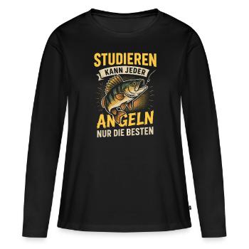 Pêcher au lieu d’étudier – Drôle de dicton - T-shirt manches longues Premium bio Femme - noir - Devant - Julia (174cm)