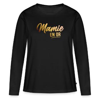 Mamie En Or Femme Humour Cadeau Grand Mère - T-shirt manches longues Premium bio Femme - noir - Devant - Julia (174cm)