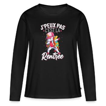 J'Peux Pas C'est La Rentrée Cadeau Licorne - T-shirt manches longues Premium bio Femme - noir - Devant - Julia (174cm)
